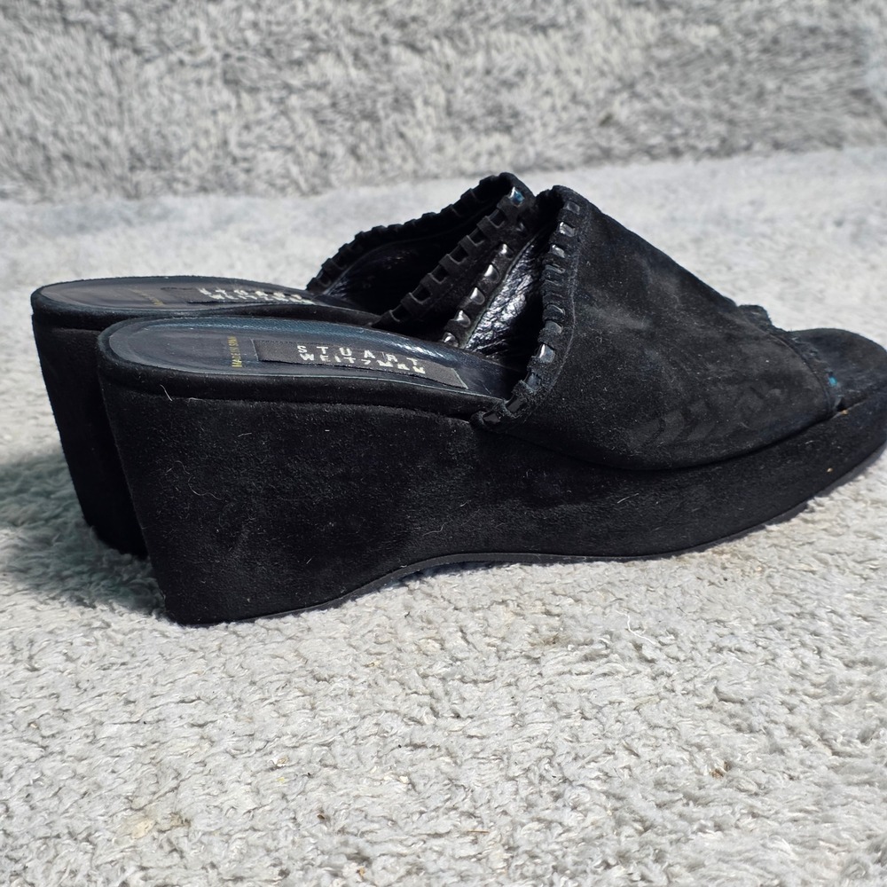 VTG Stuart Weitzman Wedge Sandals Black Suede Whipstitch Platform Women 7 M - Picture 4 of 6